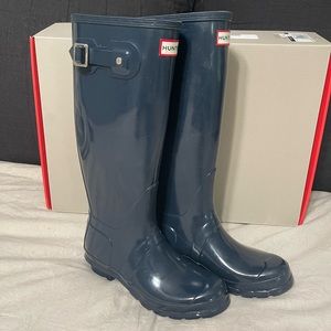 Navy Blue Glossy Tall Hunter boots